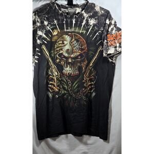 Rare Harley Davidson Treasure Coast Skull & Guns Tie‑Dye T-Shirt Size L